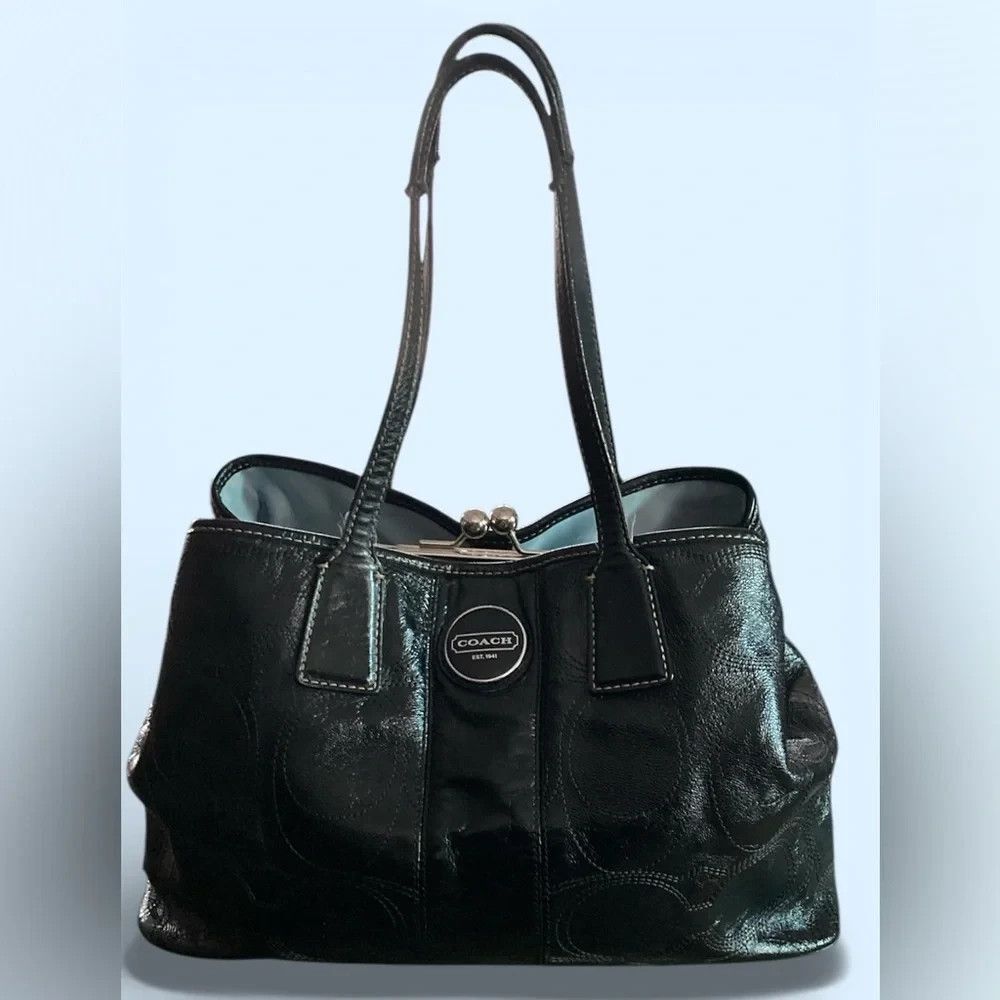 Coach Carryall Stitched C Logo bag Patent Leather F15658 with Kiss Lock